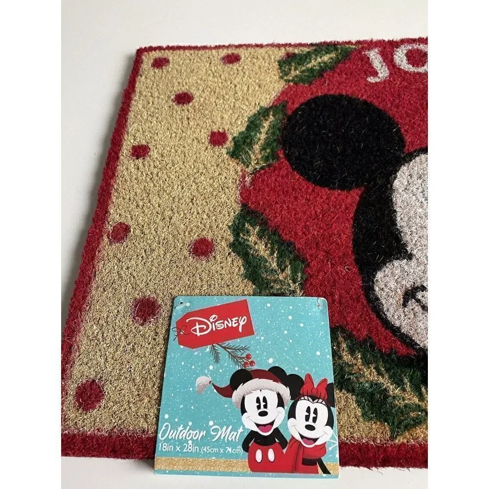 Disney Mickey Mouse Mistletoe Christmas Holiday Coir Door Mat 18x28” Outdoor NEW